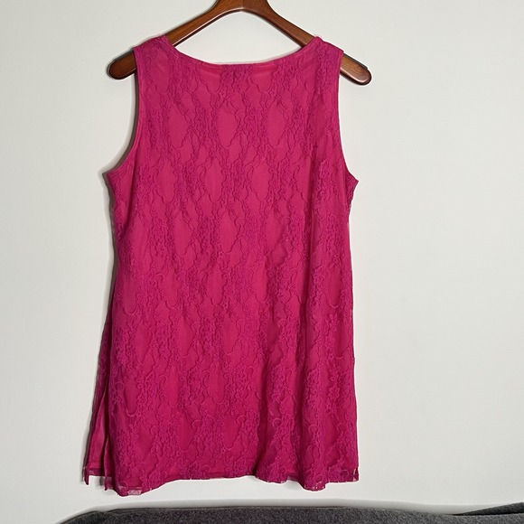 Slinky Brand Hot Pink Sleeveless Lace Tank Top Lined Womens Large Office Siren - Picture 2 of 8